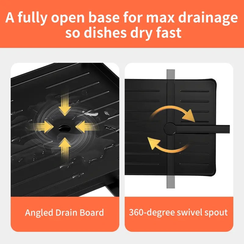 Space-Saving Foldable Over Sink Dish Drying Rack – 2-Tier Pull-Out Kitchen Organizer with Utensil Holder, Cup Holder & Hooks