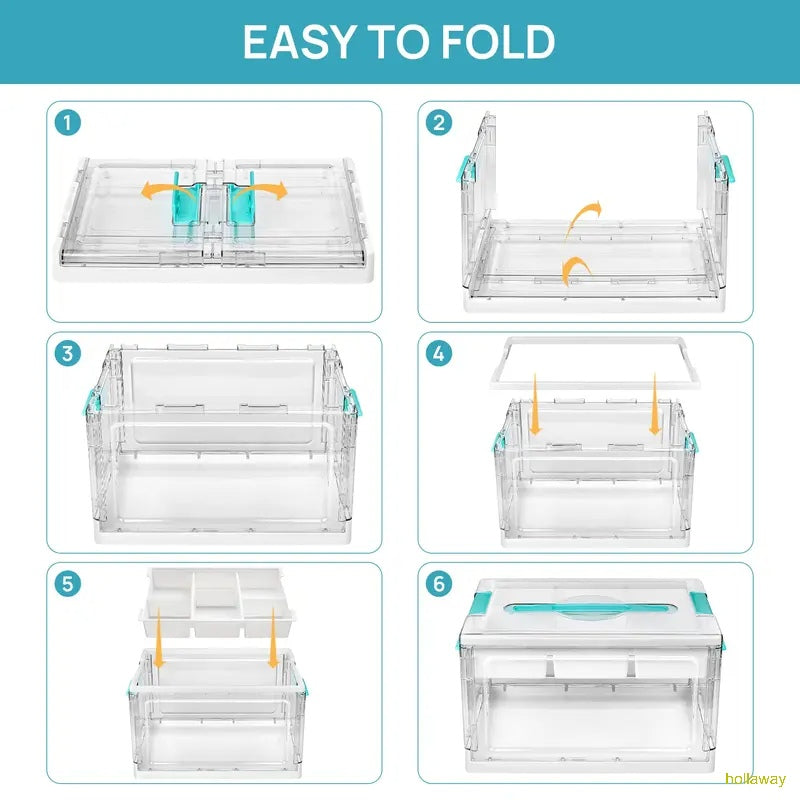 24 transparent storage boxes with removable trays and adjustable dividers