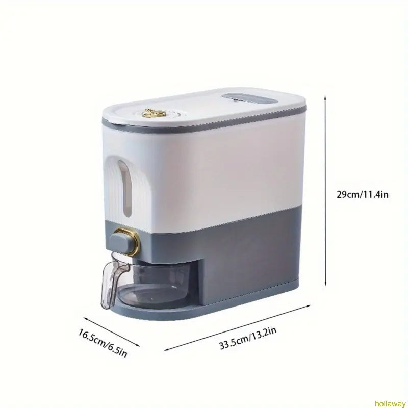 Rice container with measuring cup and timer scale, suitable for kitchen storage