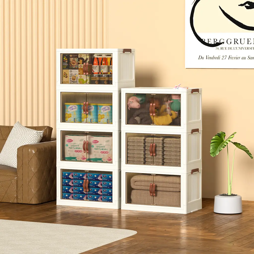 40QT / 64QT / 128QT Stackable Foldable Storage Boxes with Lids – Collapsible Plastic Storage Bins for Home, Office & Garage Organization