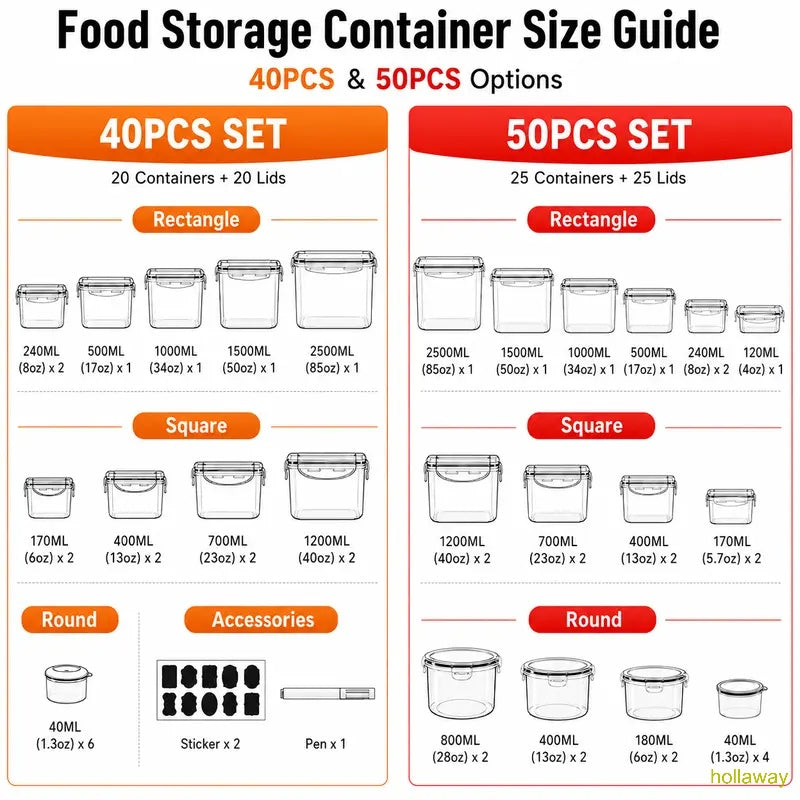 [Limited Time Sale] 40-Piece Plastic Airtight Food Storage Containers Set (20 Containers + 20 Lids) Leakproof, Reusable, Microwave & Dishwasher Safe