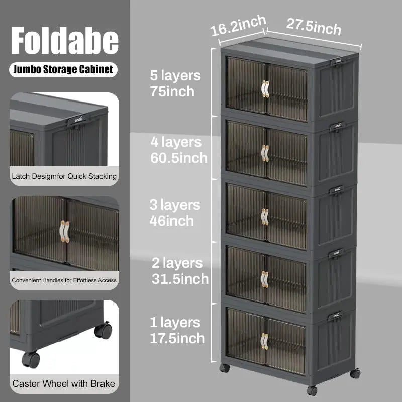 40QT / 64QT / 128QT Stackable Foldable Storage Boxes with Lids – Collapsible Plastic Storage Bins for Home, Office & Garage Organization