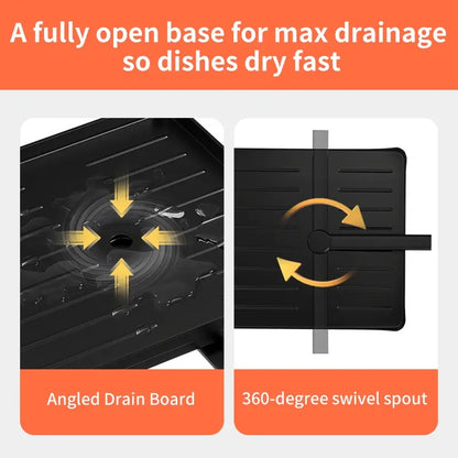Space-Saving Foldable Over Sink Dish Drying Rack – 2-Tier Pull-Out Kitchen Organizer with Utensil Holder, Cup Holder & Hooks