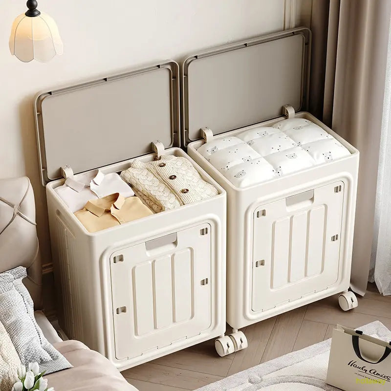 Wheeled laundry basket, portable rolling storage basket with lid
