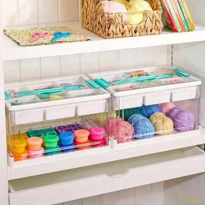 24 transparent storage boxes with removable trays and adjustable dividers