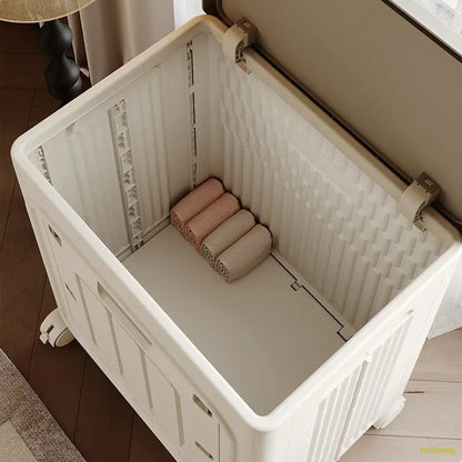 Wheeled laundry basket, portable rolling storage basket with lid