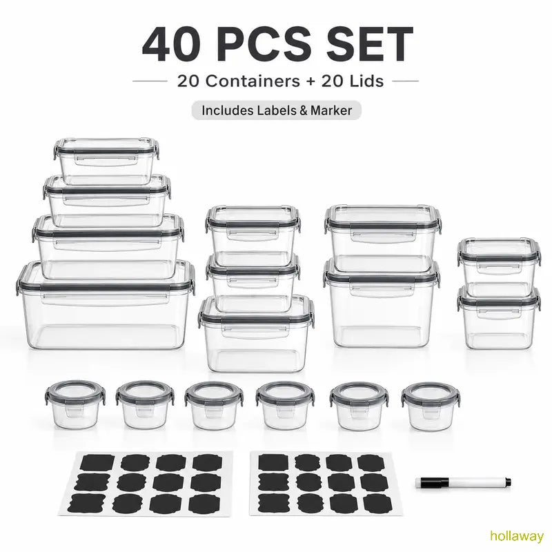 [Limited Time Sale] 40-Piece Plastic Airtight Food Storage Containers Set (20 Containers + 20 Lids) Leakproof, Reusable, Microwave & Dishwasher Safe