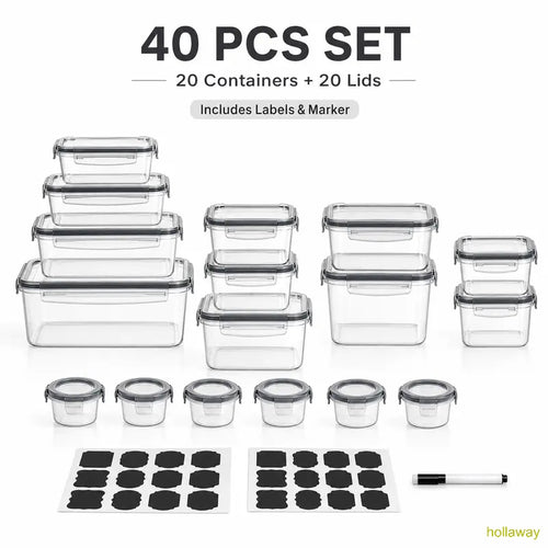 [Limited Time Sale] 40-Piece Plastic Airtight Food Storage Containers Set (20 Containers + 20 Lids) Leakproof, Reusable, Microwave & Dishwasher Safe