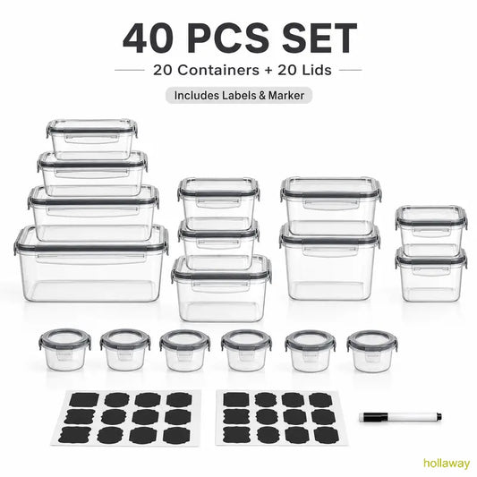 [Limited Time Sale] 40-Piece Plastic Airtight Food Storage Containers Set (20 Containers + 20 Lids) Leakproof, Reusable, Microwave & Dishwasher Safe