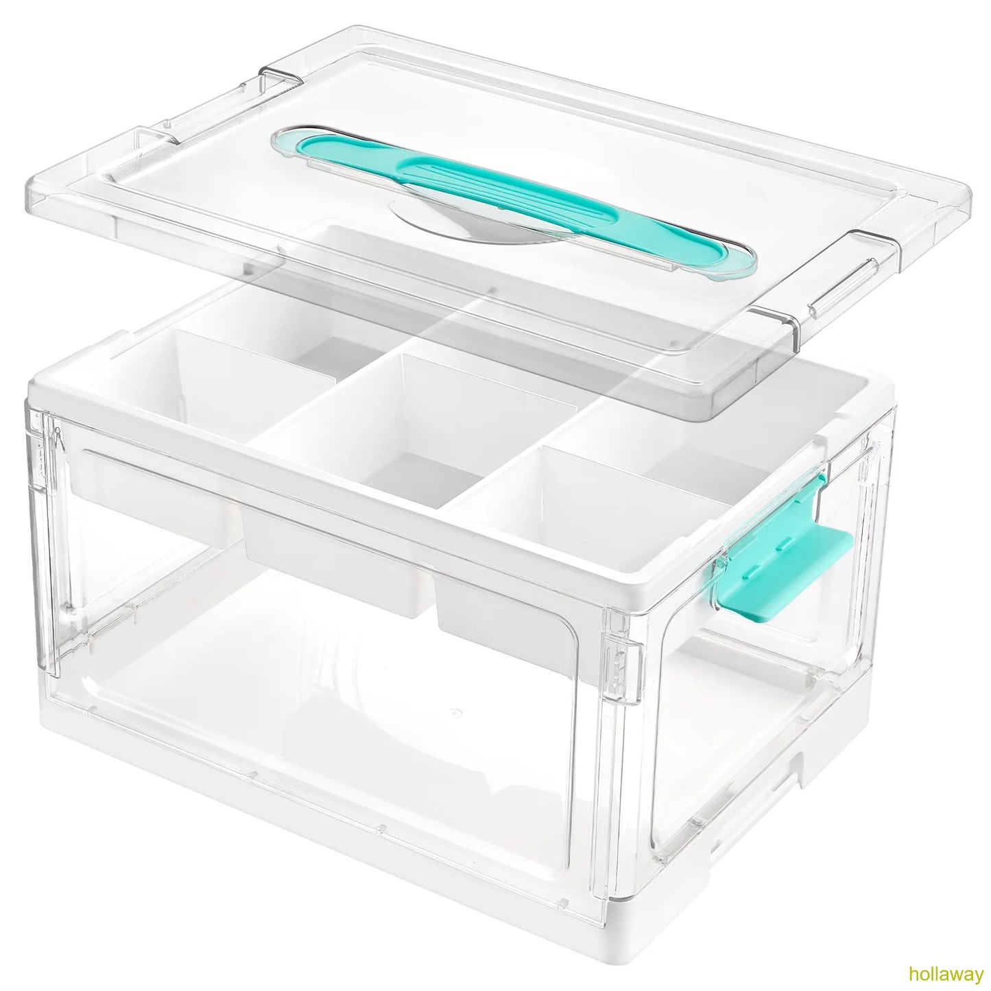 24 transparent storage boxes with removable trays and adjustable dividers