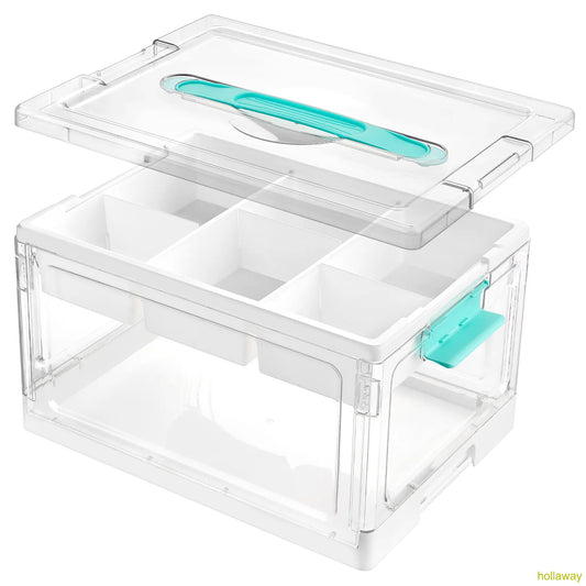 24 transparent storage boxes with removable trays and adjustable dividers