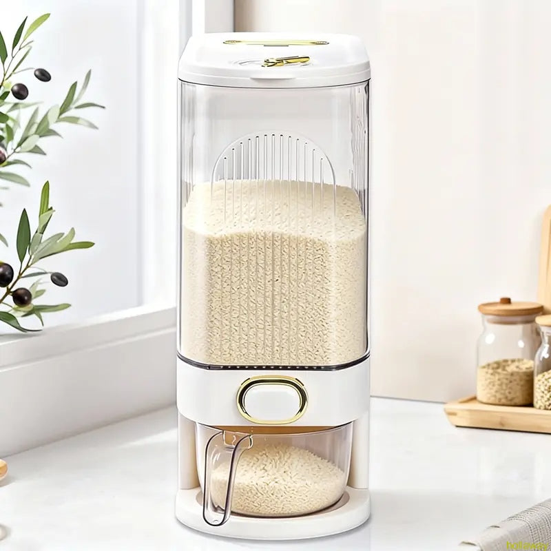 Rice container with measuring cup and timer scale, suitable for kitchen storage
