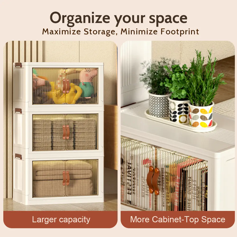 40QT / 64QT / 128QT Stackable Foldable Storage Boxes with Lids – Collapsible Plastic Storage Bins for Home, Office & Garage Organization
